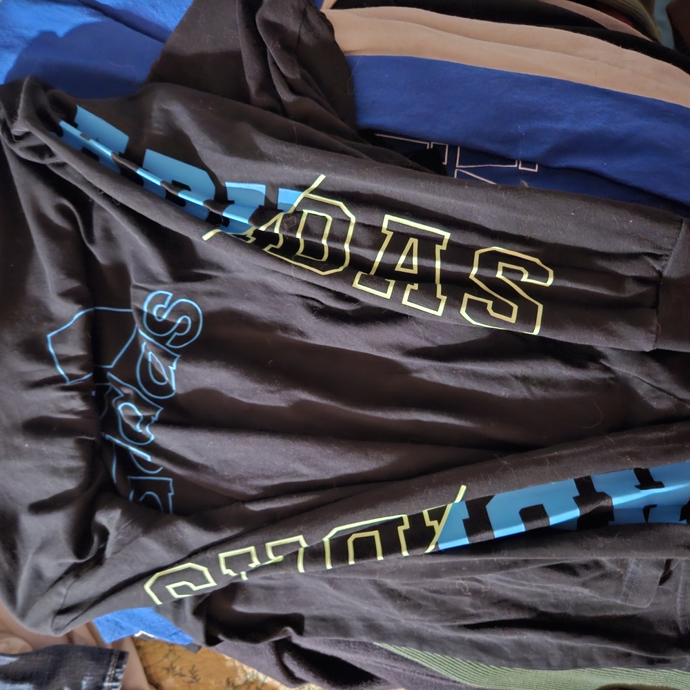 Adidas Black Hoodie with Blue and Yellow Accents